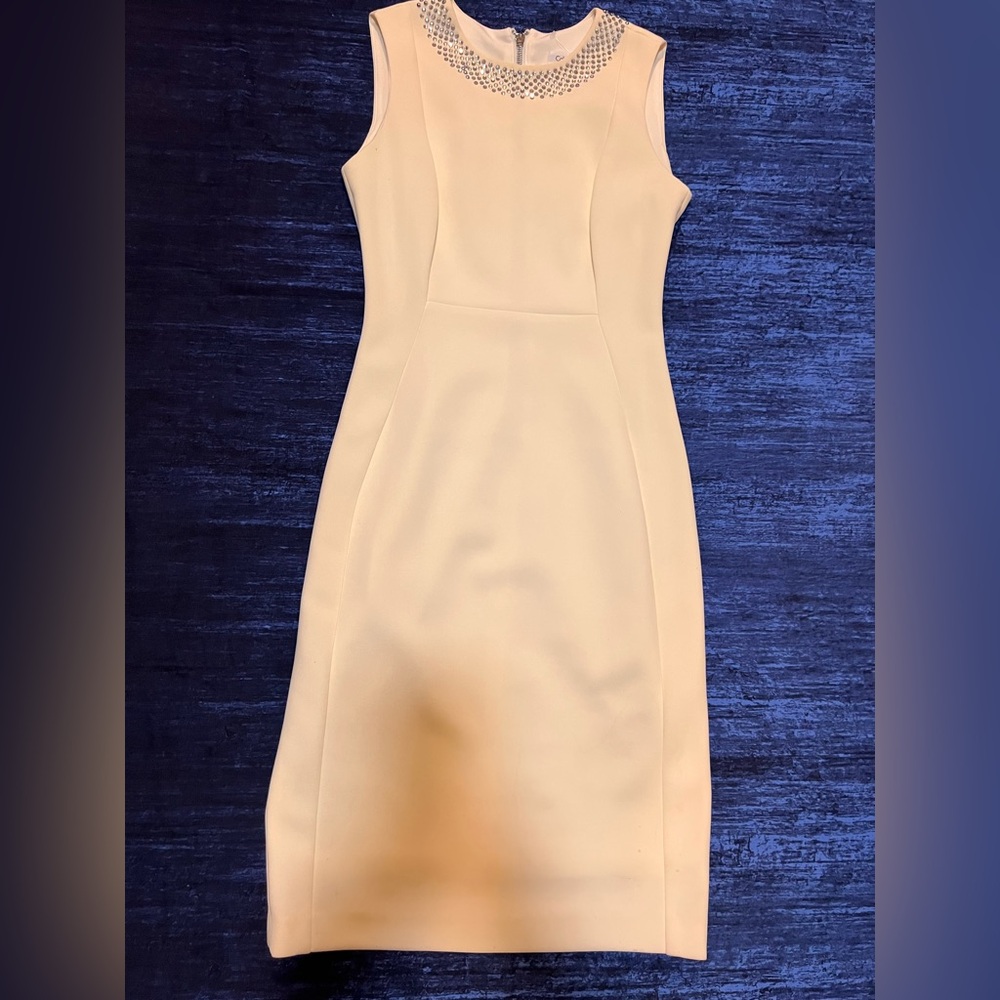 Calvin Klein White Sheath Dress w/ silver Chain
